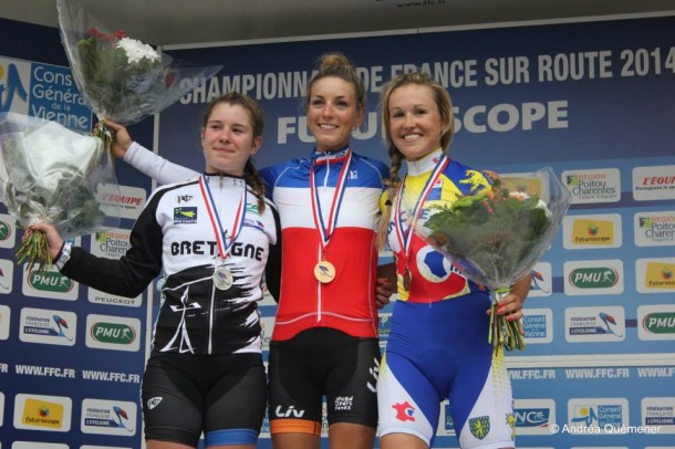 Pauline Ferrand-Prevot intouchable 12 Pauline Ferrand Prevot remporte aussi le titre en espoirs devant la Bretonne Coralie Demay et la Franc Comtoise Marine Strappazzon (Photo Andréa Quémener)