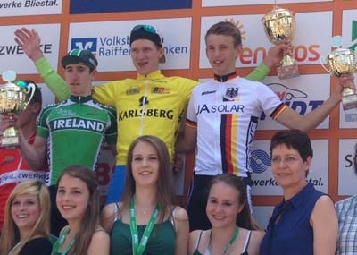 Trofeo Karlsberg: Kristian Kumar remporte le général devant Eddie Dunbar 7 Le podium du Trofeo Karlsberg photo Rad sport