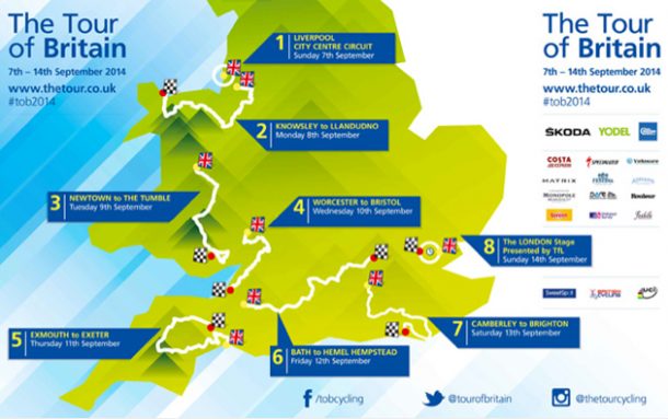 Les étapes de ce Tour Of Britain 2014 (www.tourofbritain.co.uk)