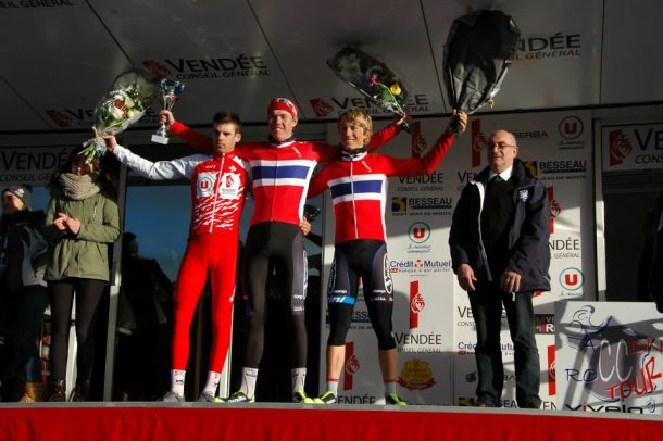 Circuit des Plages Vendéennes: le Norvégien Oscar Landa devant Lilian Calmejane 7 Le podium de la 1ère épreuve des Plages Vendéennes (photo Plages Vendéennes)