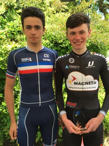 Les réactions après le Trophée Centre Morbihan 7 Clément Bétouigt Suire et Michael O'Loughlin , les 2 juniors sont membre du team Nicolas Roche Magnetic.ie (Phts Josselin Riou)